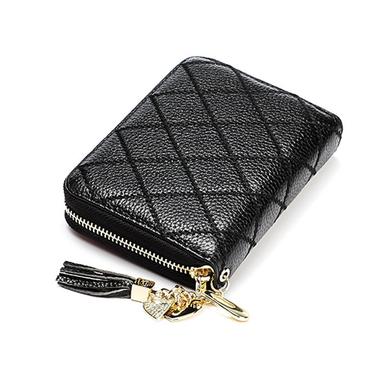 KB213 Diamond Texture Zipper Cowhide Leather Double Row Organ Shape Multiple Card Slots Anti-magnetic RFID Wallet Clutch Bag for Ladies My Store