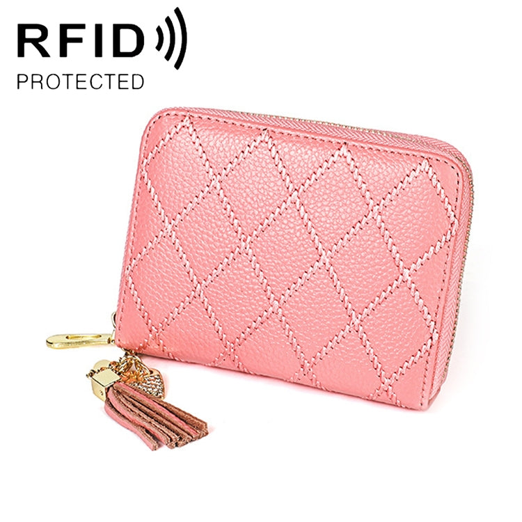 KB213 Diamond Texture Zipper Cowhide Leather Double Row Organ Shape Multiple Card Slots Anti-magnetic RFID Wallet Clutch Bag for Ladies My Store