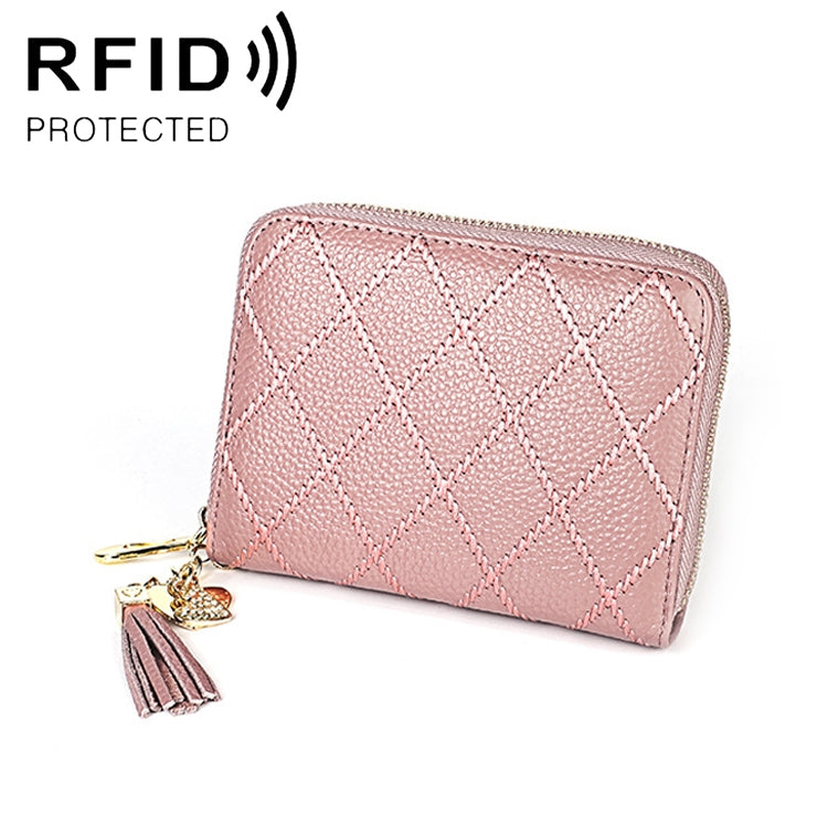 KB213 Diamond Texture Zipper Cowhide Leather Double Row Organ Shape Multiple Card Slots Anti-magnetic RFID Wallet Clutch Bag for Ladies My Store