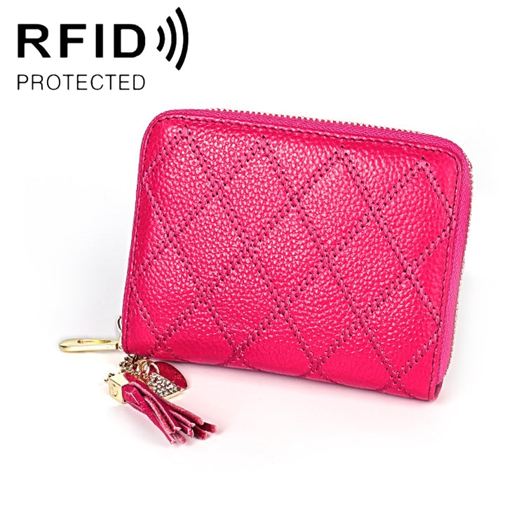 KB213 Diamond Texture Zipper Cowhide Leather Double Row Organ Shape Multiple Card Slots Anti-magnetic RFID Wallet Clutch Bag for Ladies My Store