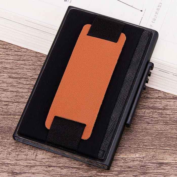 X-32C Automatically Pop-up Card Type Anti-magnetic RFID Anti-theft Men Aluminum Alloy A Dial Button Elastic Bag Wallet with PU Leather Strap My Store