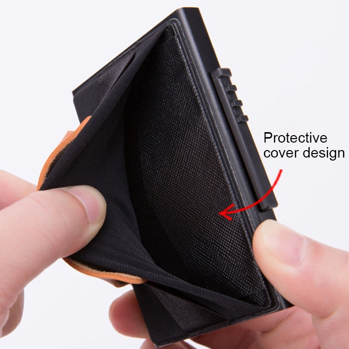 X-32C Automatically Pop-up Card Type Anti-magnetic RFID Anti-theft Men Aluminum Alloy A Dial Button Elastic Bag Wallet with PU Leather Strap My Store