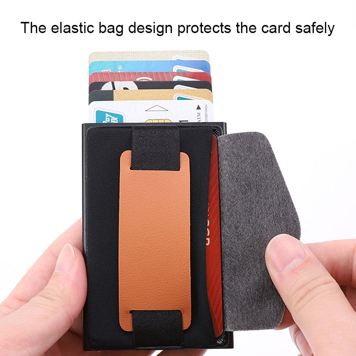 X-32C Automatically Pop-up Card Type Anti-magnetic RFID Anti-theft Men Aluminum Alloy A Dial Button Elastic Bag Wallet with PU Leather Strap