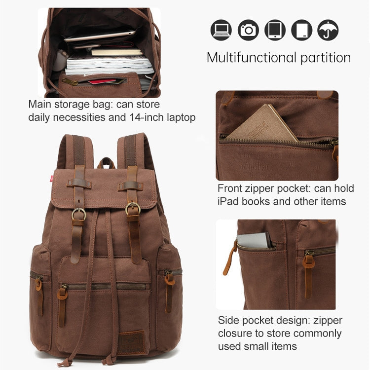 AUGUR 1039 Large Student Retro Canvas Backpack Shoulders Laptop Bag Reluova