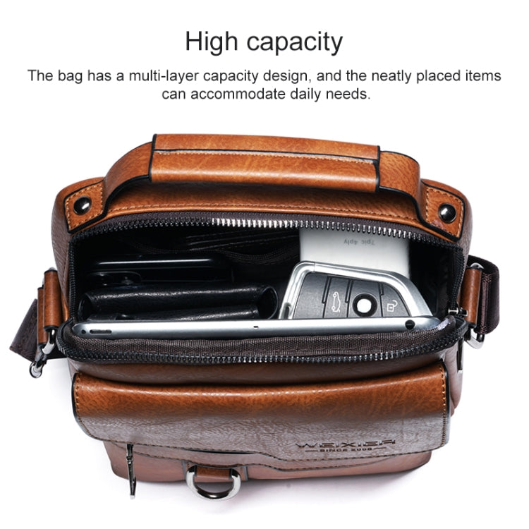 WEIXIER 8642 Men Business Retro PU Leather Handbag Crossbody Bag