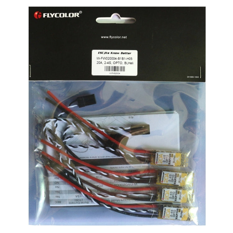 4 PCS Flycolor Raptor 390 20A 2-4S Electric Speed Controller Reluova