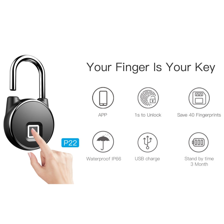 P22+ Waterproof Fingerprint Padlock with Cellphone APP Control & Low Battery Alarm My Store