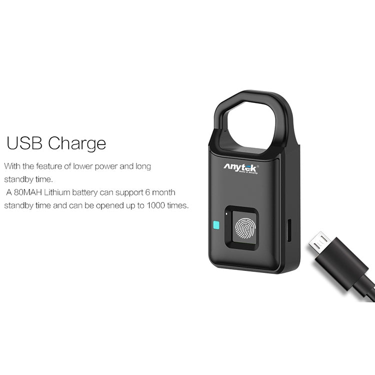 Anytek P4 3.7V Micro USB Charging Semiconductor Fingerprint Sensing Small Padlock My Store