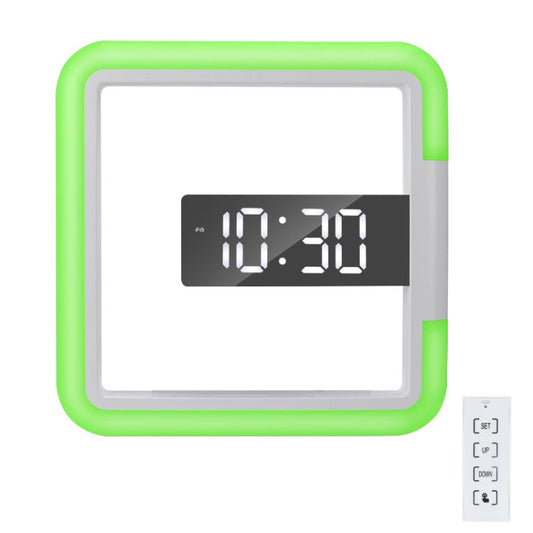 TS-S28-W Multifunctional Square RGB Thermometer Digital Alarm Clock LED Mirror Hollow Wall Clock