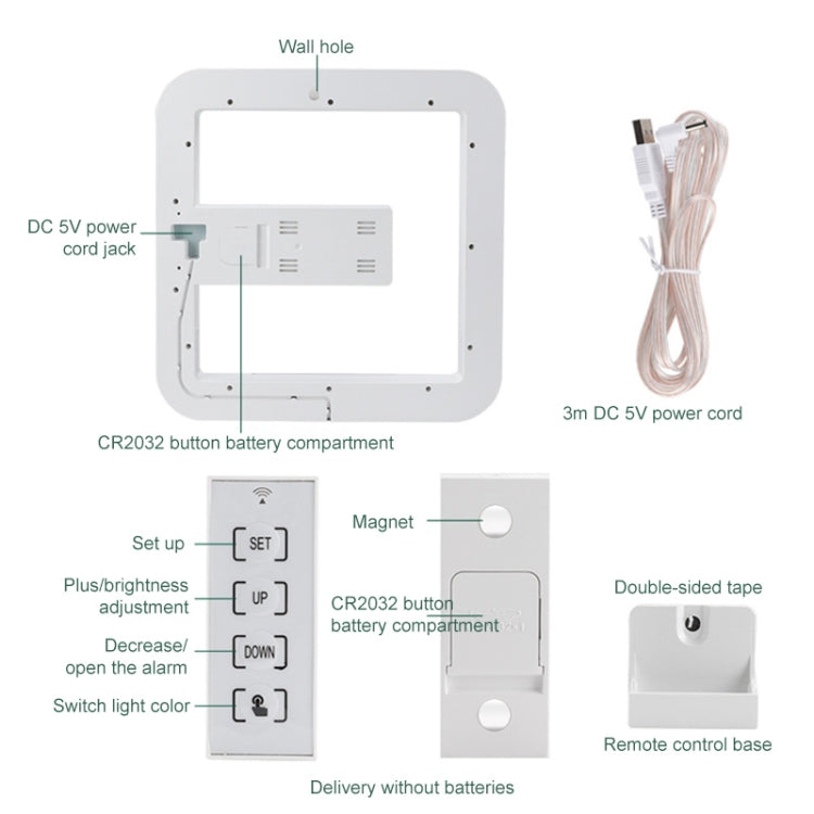 TS-S28-W Multifunctional Square RGB Thermometer Digital Alarm Clock LED Mirror Hollow Wall Clock My Store