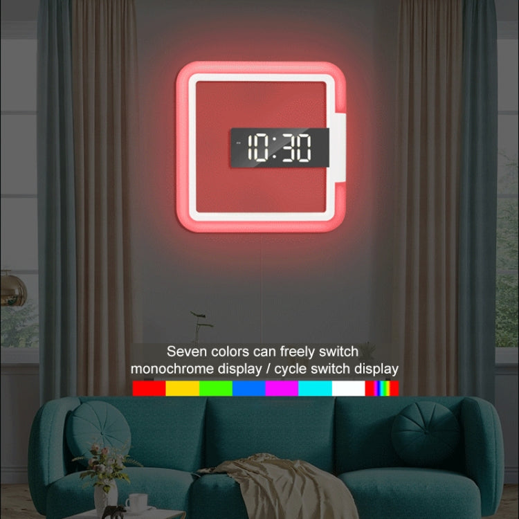 TS-S28-W Multifunctional Square RGB Thermometer Digital Alarm Clock LED Mirror Hollow Wall Clock My Store