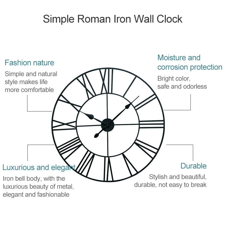 60cm Retro Living Room Iron Round Roman Numeral Mute Decorative Wall Clock (White) My Store