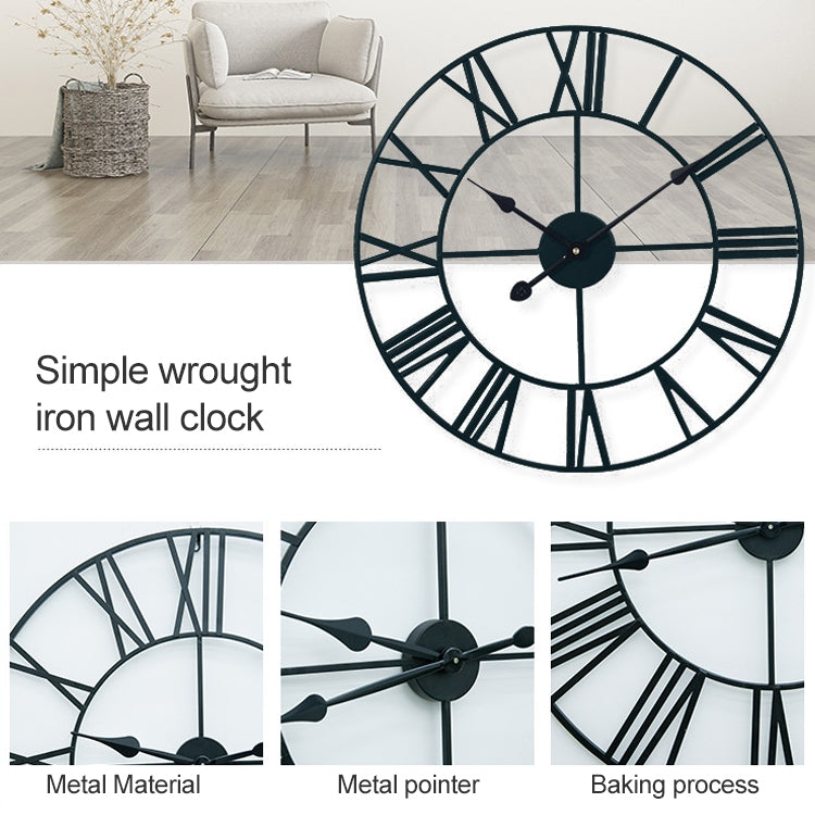 60cm Retro Living Room Iron Round Roman Numeral Mute Decorative Wall Clock (White) My Store