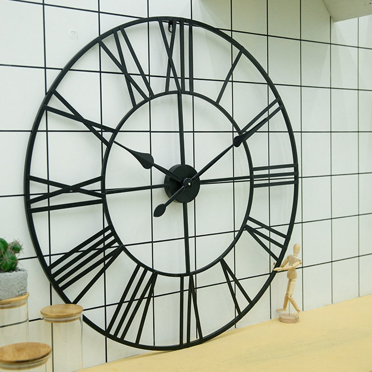 60cm Retro Living Room Iron Round Roman Numeral Mute Decorative Wall Clock (White) My Store