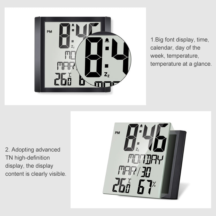 TS-8608 Multifunction Large Screen Clock Household Creative Thermometer Hygrometer Reluova