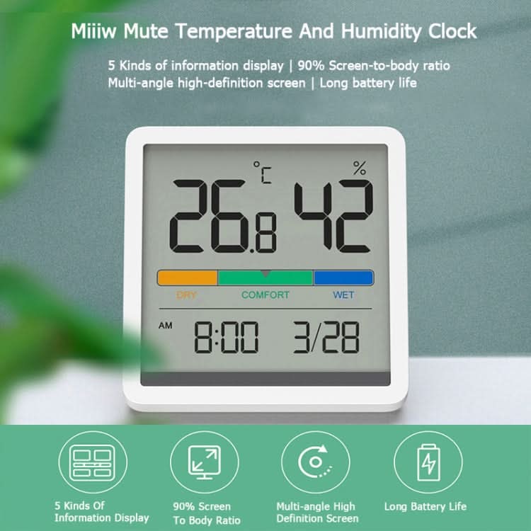 Original Xiaomi Youpin Miiiw Silent Indoor Temperaturer And Humidity Clock with Large 3.34 inch LCD Screen