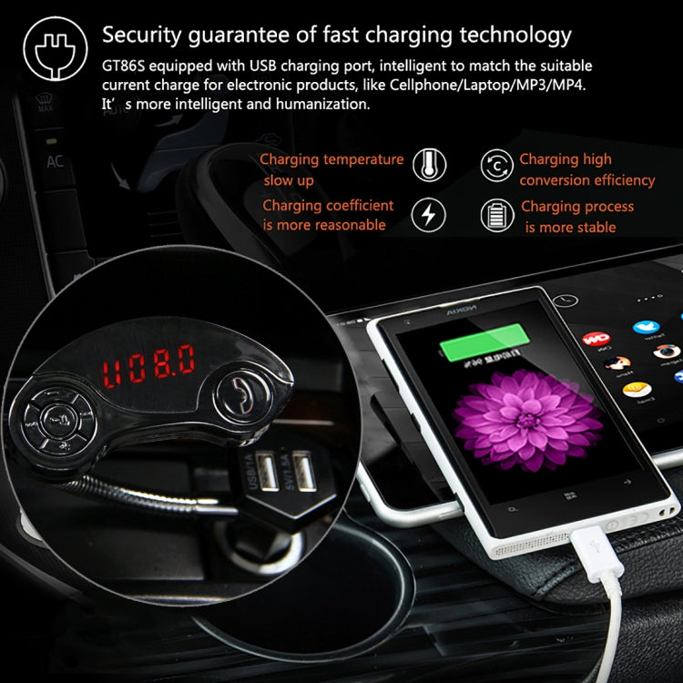 GT86 Dual USB Charger Car Bluetooth FM Transmitter Kit, Support LCD Display / TF Card Music Play / Hands-free