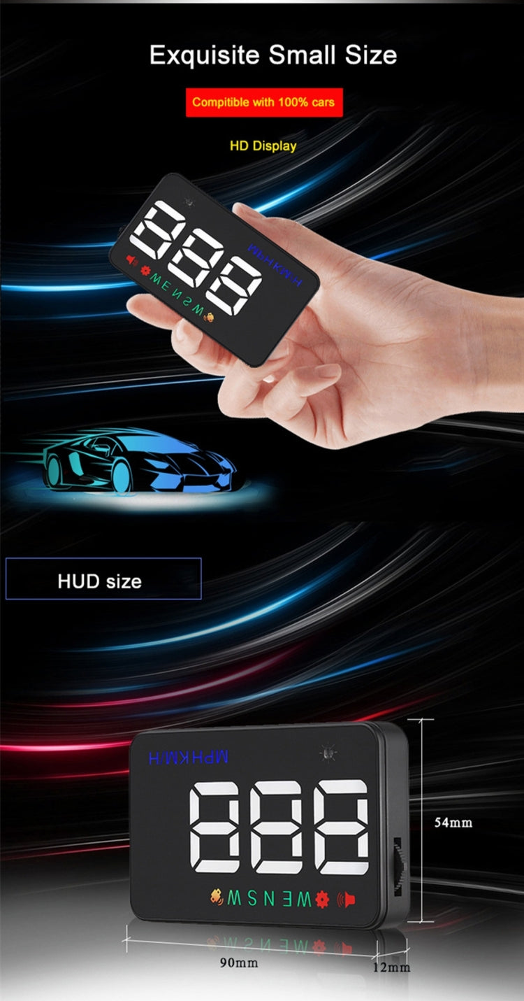 Geyiren A5 HUD 3.5 inch Car Head Up Display with GPS System, Two Mode Display, Light Sensors, KM/h MPH Speed, Compass, Speed Alarm