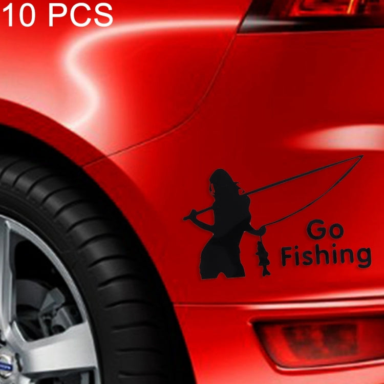 10 PCS Beauty Go Fishing Styling Reflective Car Sticker, Size: 14cm x 8.5cm