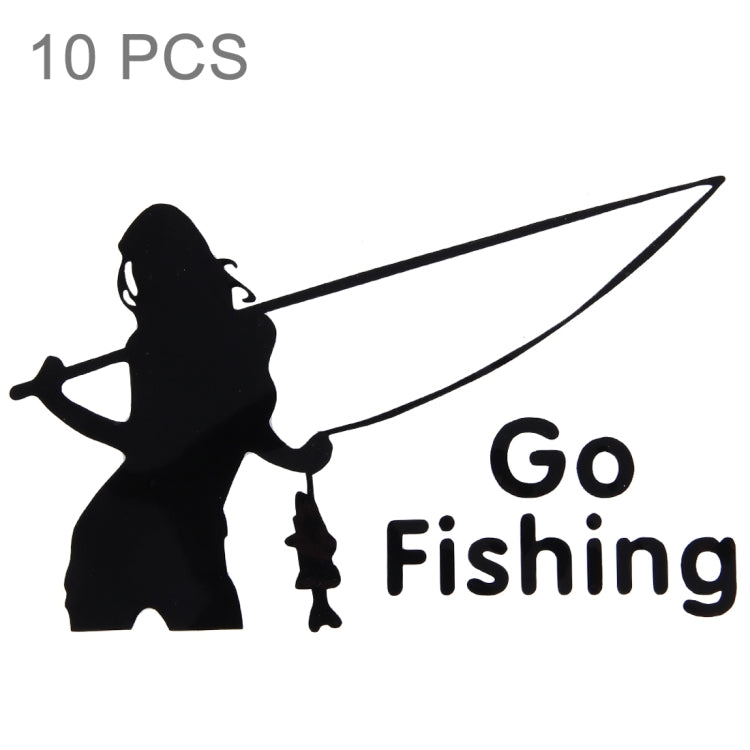 10 PCS Beauty Go Fishing Styling Reflective Car Sticker, Size: 14cm x 8.5cm