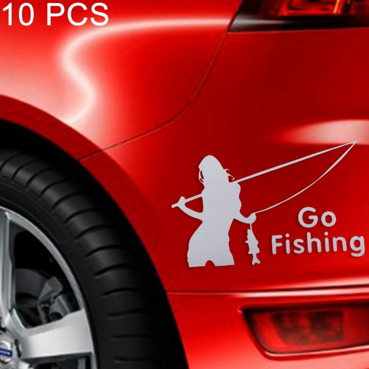 10 PCS Beauty Go Fishing Styling Reflective Car Sticker, Size: 14cm x 8.5cm