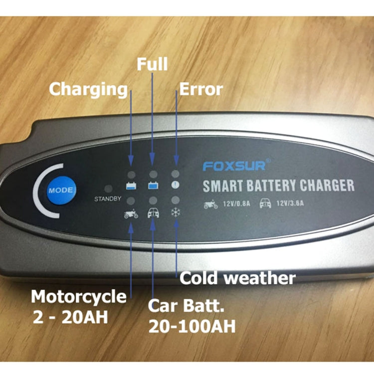 FOXSUR 0.8A / 3.6A 12V 5 Stage Charging Battery Charger for Car Motorcycle,  EU Plug ÎҵÄÉ̵ê