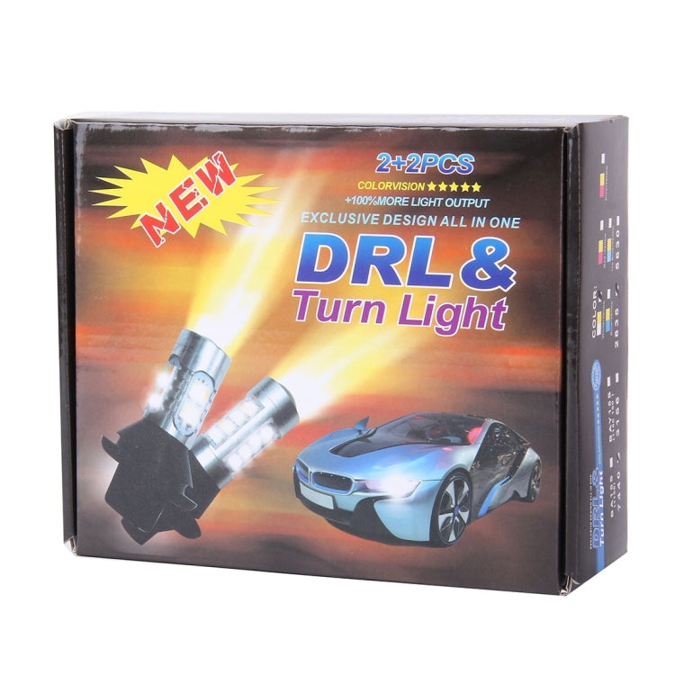 2 PCS T20/7440 10W 1000 LM 6000K White + Yellow Light DRL&Turn Light with 42 SMD-2835-LED Lamp£¬DC 12-24V-Reluova