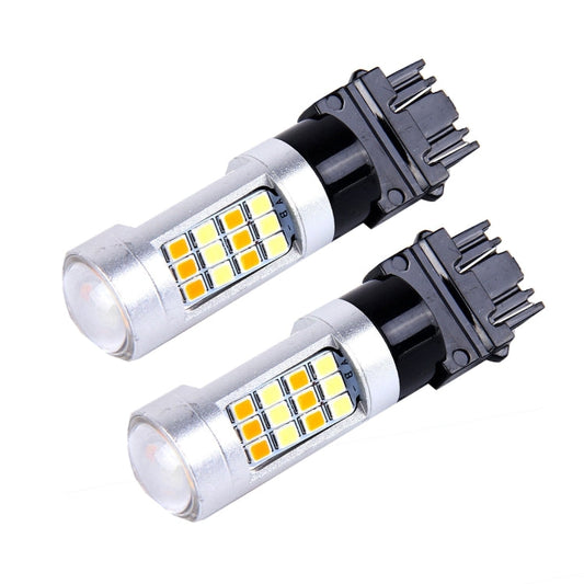 2 PCS T25/3157 10W 1000 LM 6000K White + Yellow Light Turn Signal Light with 42 SMD-2835-LED Lamps And Len. DC 12-24V