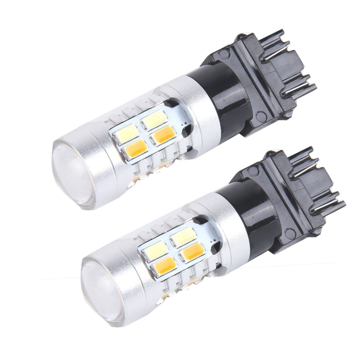 2 PCS T25/3157 10W 1000 LM 6000K White + Yellow Light Turn Signal Light with 20 SMD-5730-LED Lamps And Len. DC 12-24V-Reluova