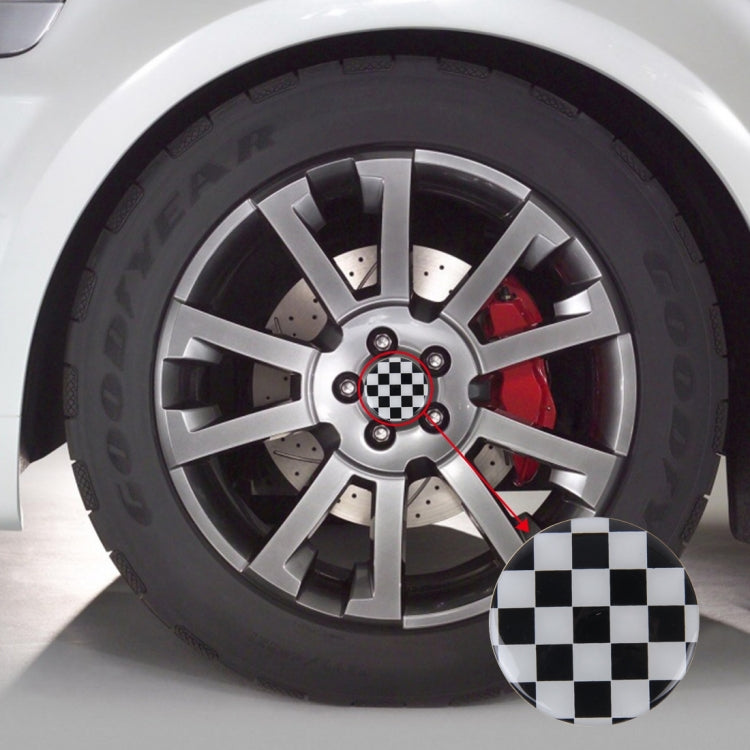 4 PCS White And Black Grid Metal Car Sticker Wheel Hub Caps Centre Cover Decoration ÎҵÄÉ̵ê