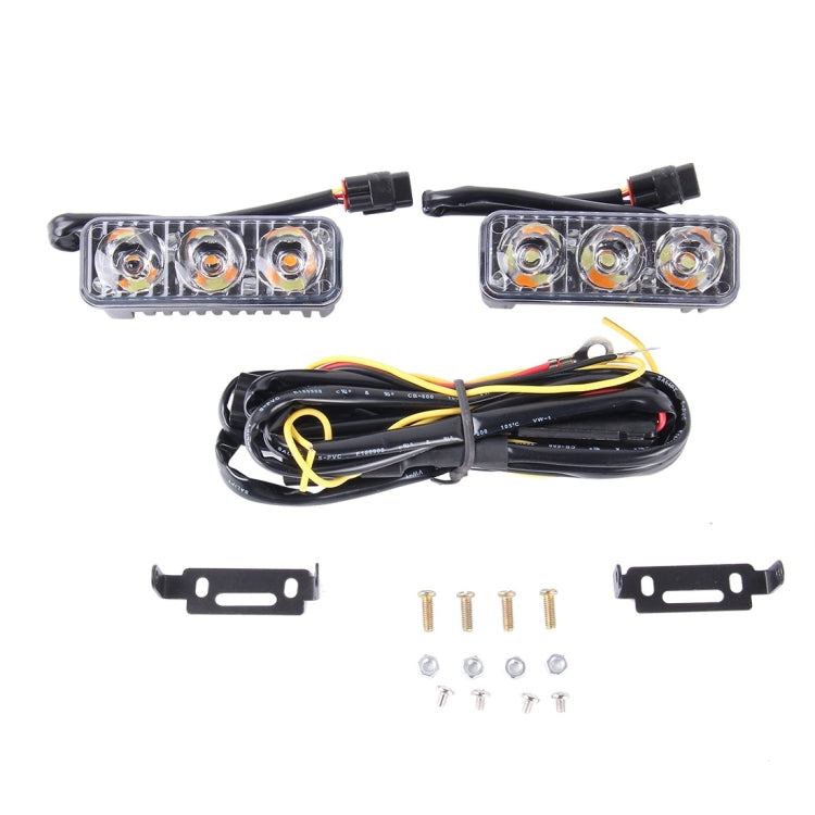 2 PCS DC 12V 6W 400 LM 6000K Tri Circular Car DRL&Turn Light(White Light + Yellow Light), Cable Length: 50cm