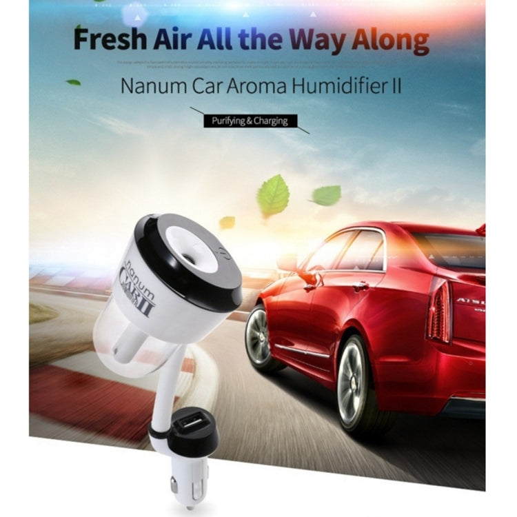 Nanum II 50mL Rotation Aromatherapy Air Purifier Humidifier with 2 USB Charger Ports for DC 12V Car Auto