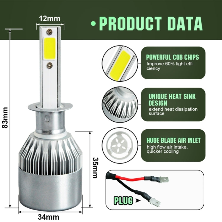 2pcs H1 18W 1800LM 6000K Waterproof IP68 Car Auto LED Headlight with 2 COB LED Lamps, DC 9-36V