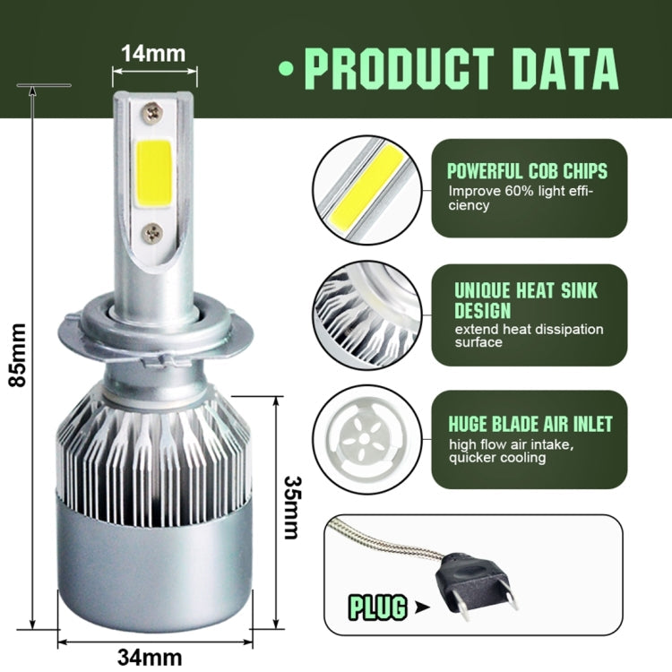 2pcs H7 18W 1800LM 6000K Waterproof IP68 Car Auto LED Headlight with 2 COB LED Lamps, DC 9-36V