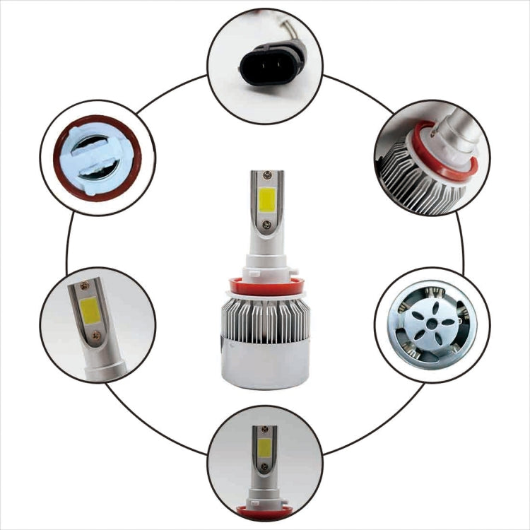 2pcs H8/H11 18W 1800LM 6000K Waterproof IP68 Car Auto LED Headlight with 2 COB LED Lamps, DC 9-36V