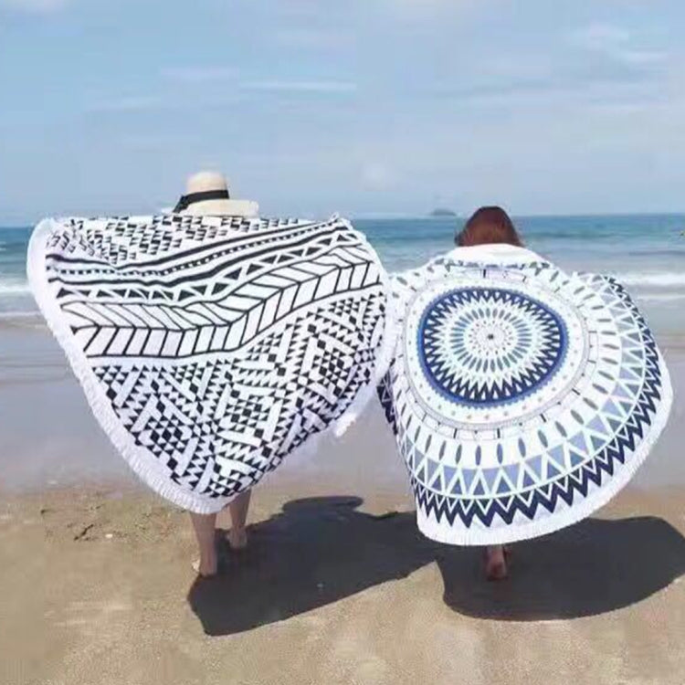 Microfiber Round Tassels Printed Beach Blanket Pool Beach Throw Towel Yoga Picnic Mat, Size: 150 x 150cm