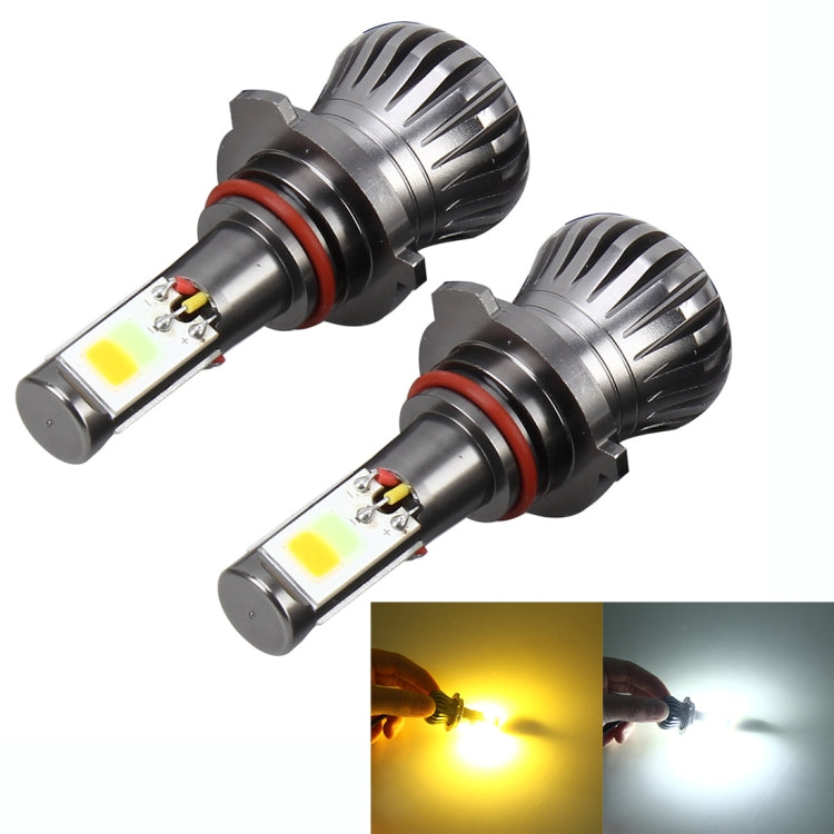 2 PCS 9006 HB4 6W 400LM Car LED Three-side COB Chips Fog Light Lamp Replacement, (White Light+Yellow Light)