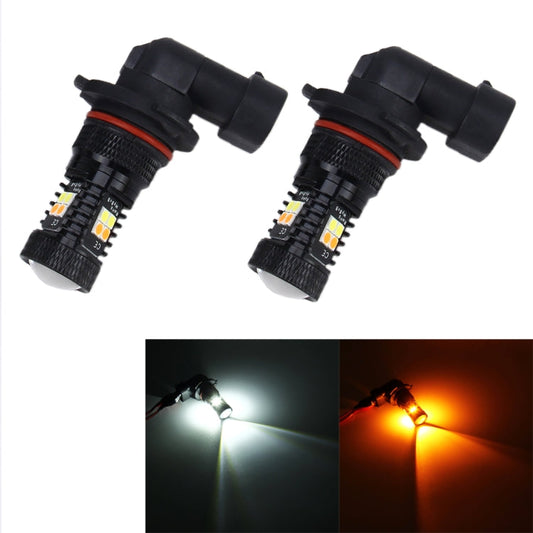 2 PCS 9006/HB4 DC 12V 5W 350LM Auto Car Fog Lights with 16 SMD-3030 LED Bulbs, White + Yellow Light