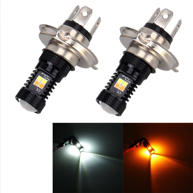 2 PCS H4 DC 12V 5W 350LM Auto Car Fog Lights with 16 SMD-3030 LED Bulbs, White + Yellow Light-Reluova