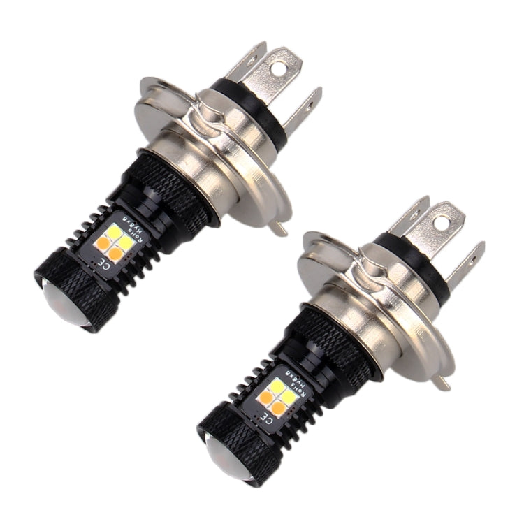 2 PCS H4 DC 12V 5W 350LM Auto Car Fog Lights with 16 SMD-3030 LED Bulbs, White + Yellow Light-Reluova