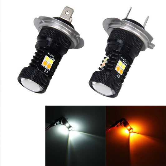 2 PCS H7 DC 12V 5W 350LM Auto Car Fog Lights with 16 SMD-3030 LED Bulbs, White + Yellow Light-Reluova