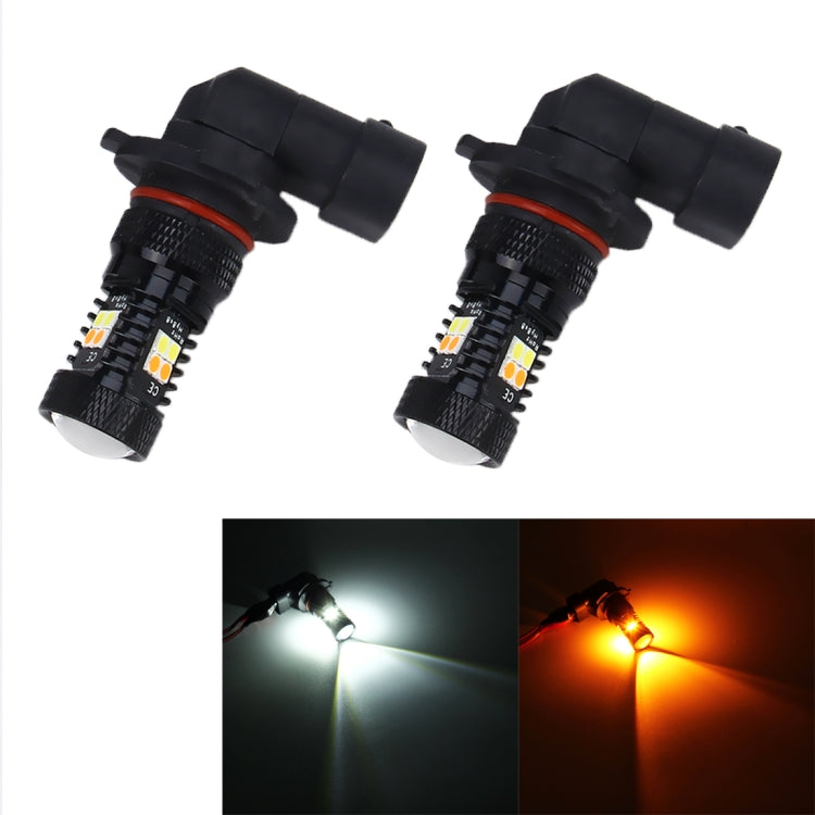 2 PCS H10/PY20D DC 12V 5W 350LM Auto Car Fog Lights with 16 SMD-3030 LED Bulbs, White + Yellow Light-Reluova