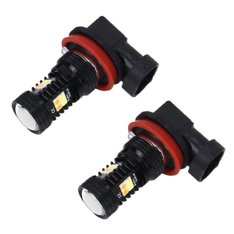 2 PCS Super Bright H11/H8 DC 12V 5W 350LM Auto Car Fog Light with 16 SMD-3030 LED Bulbs Lamp, White + Yellow Light