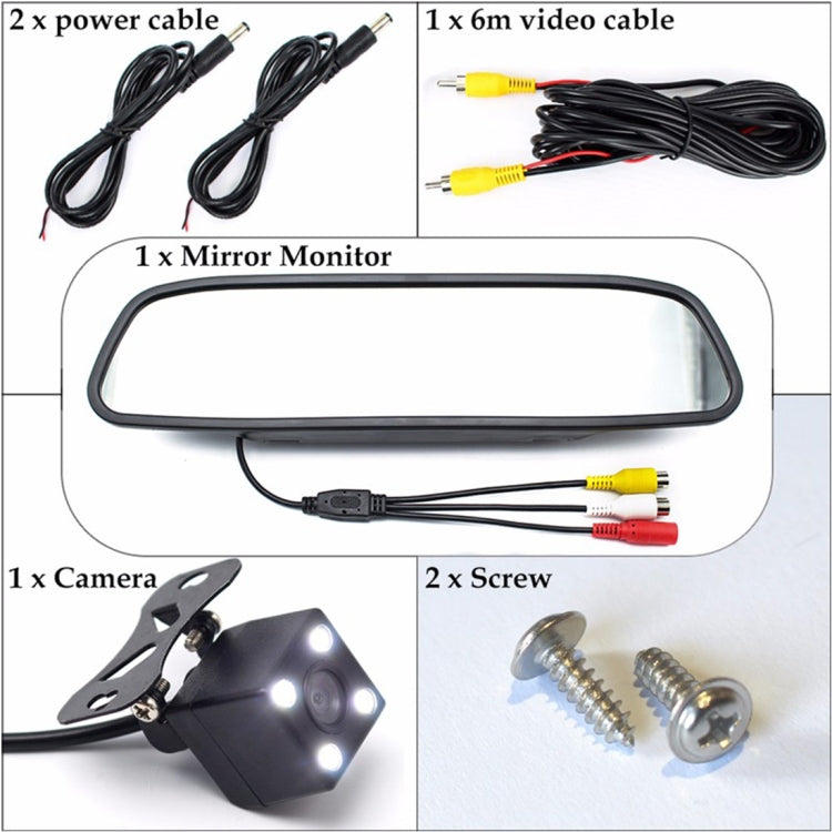 PZ603 Car Video Monitor HD Auto Parking LED Night Vision CCD Reverse Rear View Camera with 4.3 inch Car Rear View Mirror