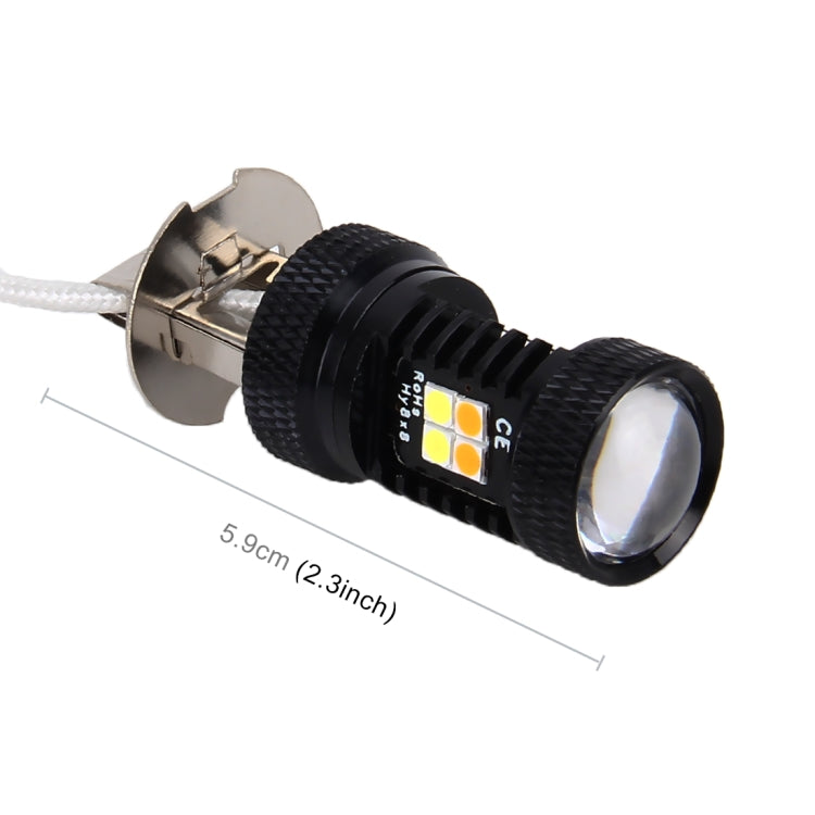 2 PCS Super Bright H3 DC 12V 5W 350LM Auto Car Fog Light with 16 SMD-3030 LED Bulbs Lamp, White + Yellow Light