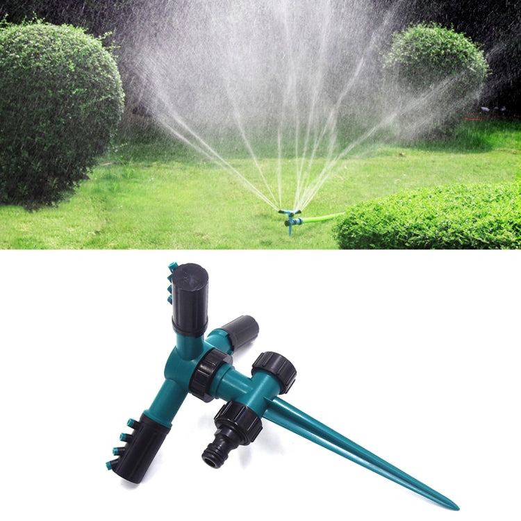 Automatic 360 Rotating Adjustable Garden Water Sprinklers Lawn Irrigation System with 3 Arm Sprayers and Spike Base