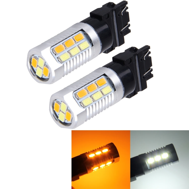 2 PCS T25-3157 6W 22 SMD-5730-LEDs White + Yellow Light Brake Light Turn Light, DC 12V-Reluova