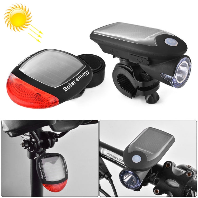 2 PCS 3W 240LM USB Solar Energy Motorcycle / Bicycle Light Set, Front Light+Back Light-Reluova