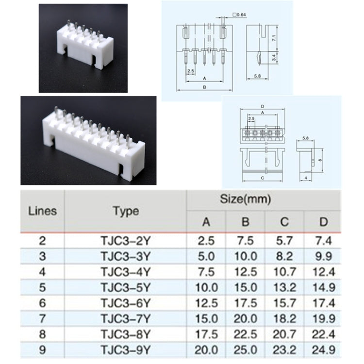 25 Sets TJC3 2.5mm XH 5P 6P 7P 8P 9Pin Male Female Housing Connector with Crimps