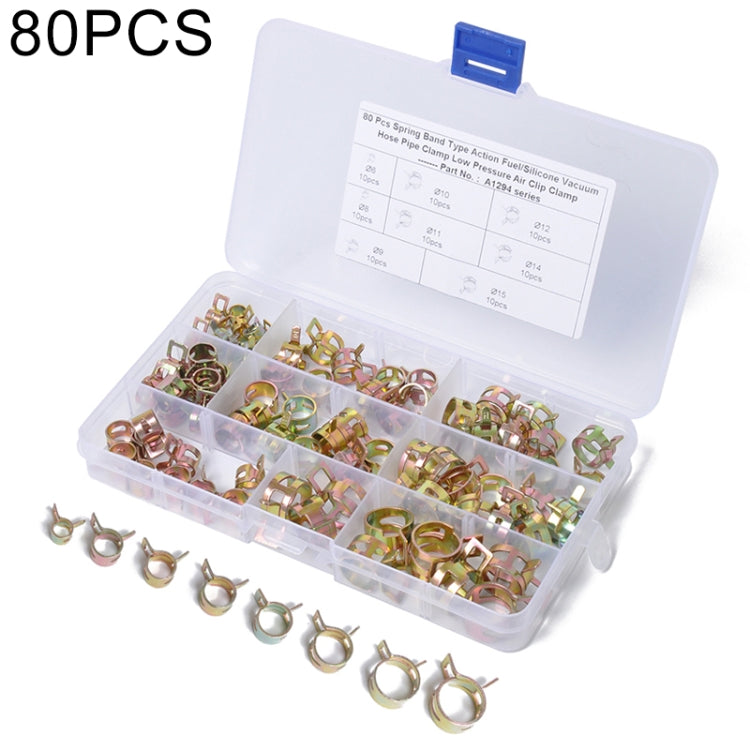 80 PCS Car Spring Clip Fuel Line Hose Clip Water Pipe Air Tube Clamp Fastener, Diameter Range: 6-15mm